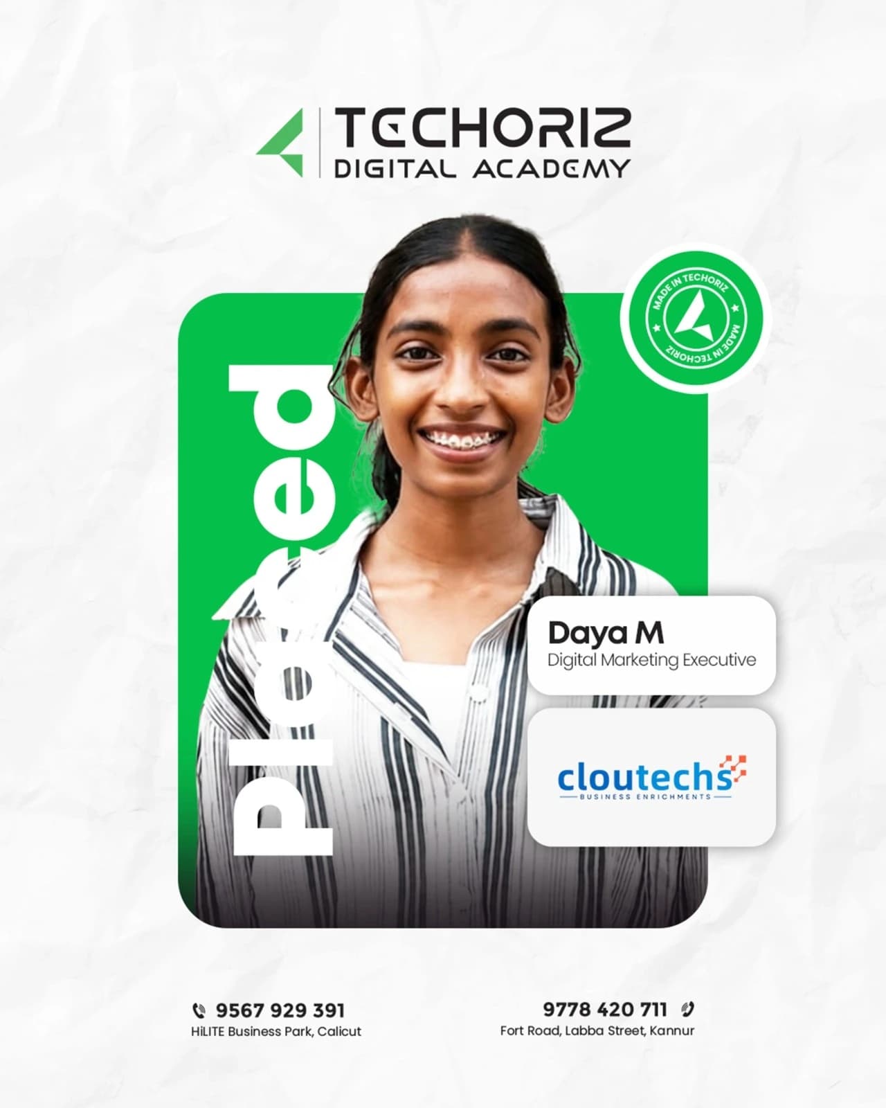 Techoriz student placed in digital marketing