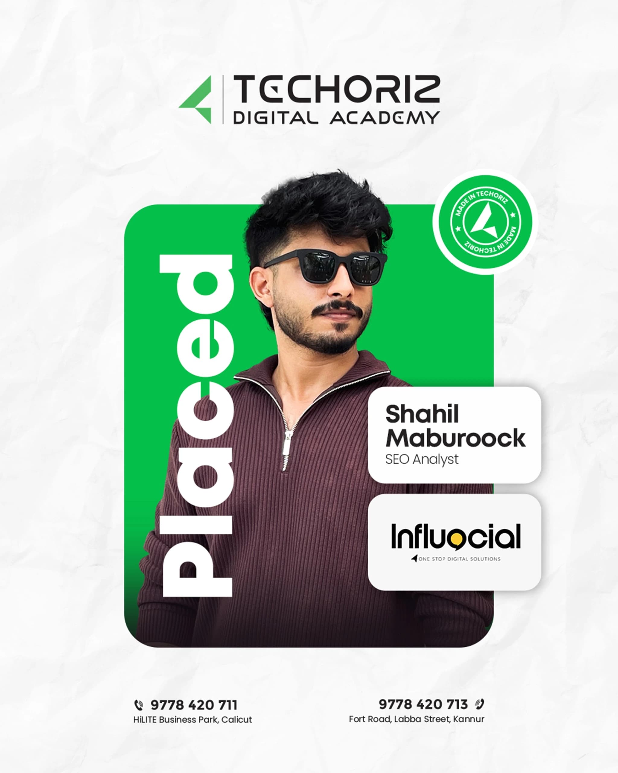 Techoriz student placed in digital marketing