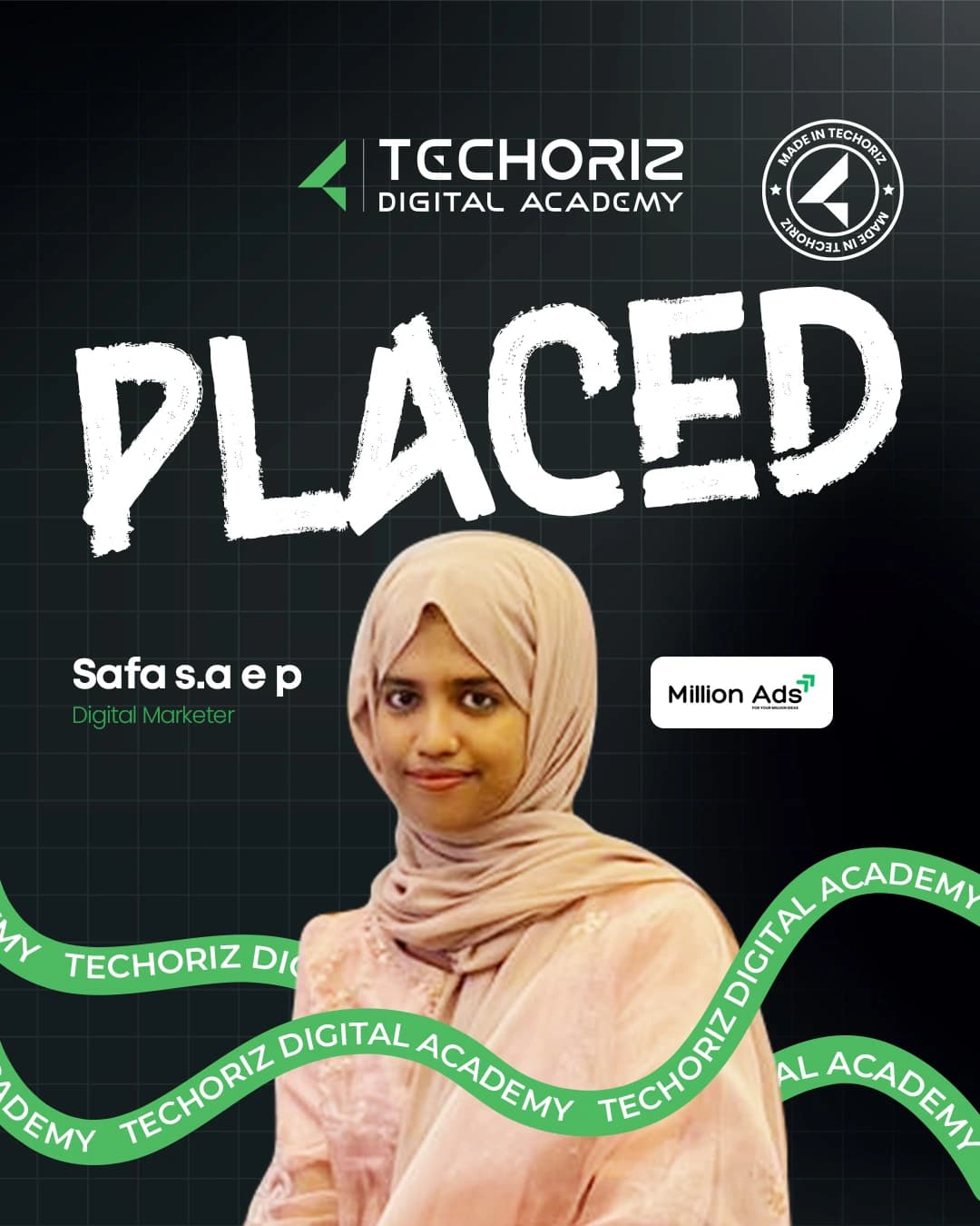 Techoriz student placed in digital marketing