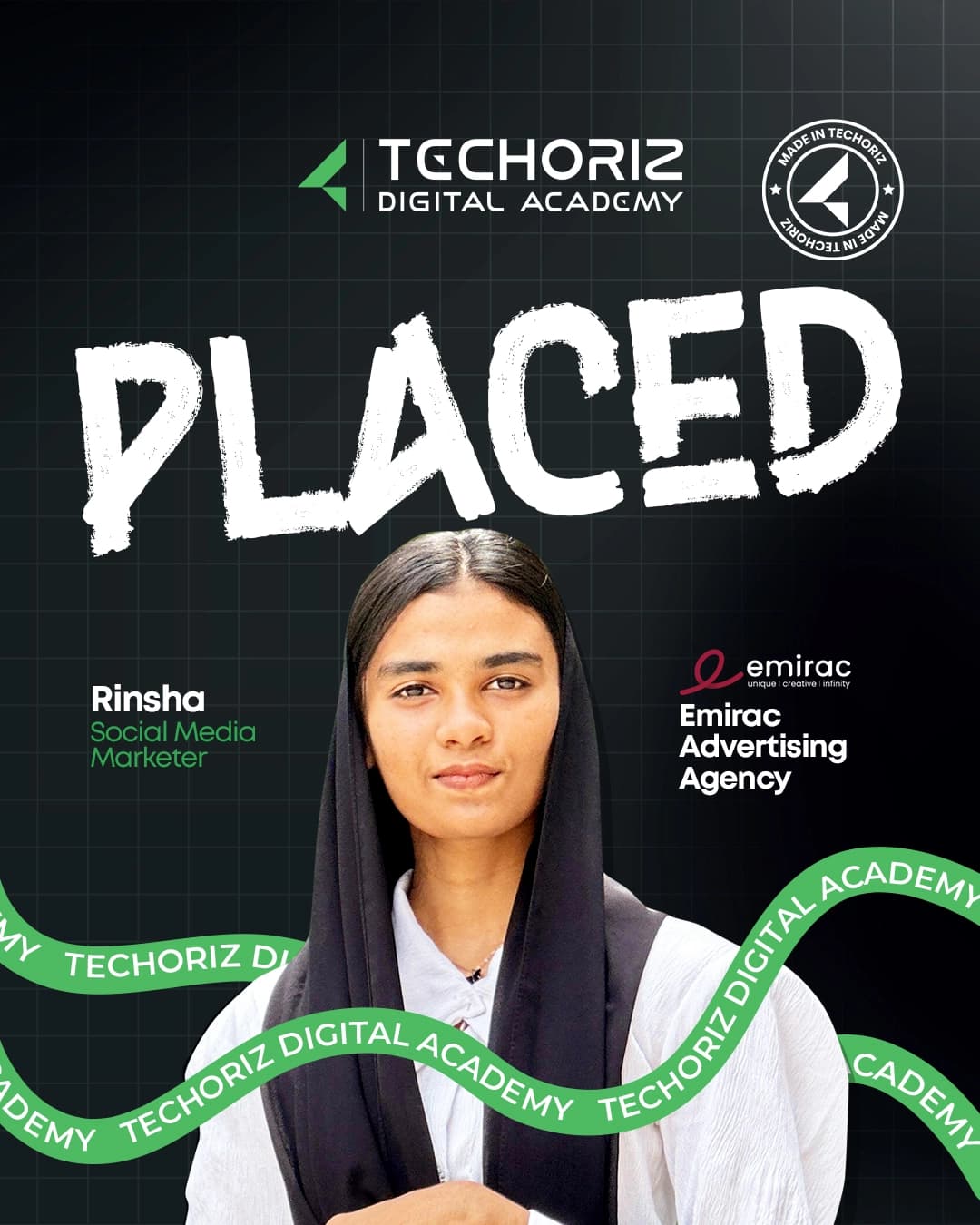 Techoriz student placed in digital marketing