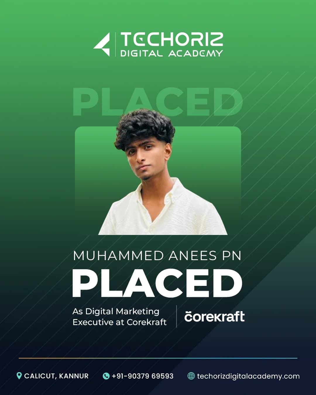 Techoriz student placed in digital marketing