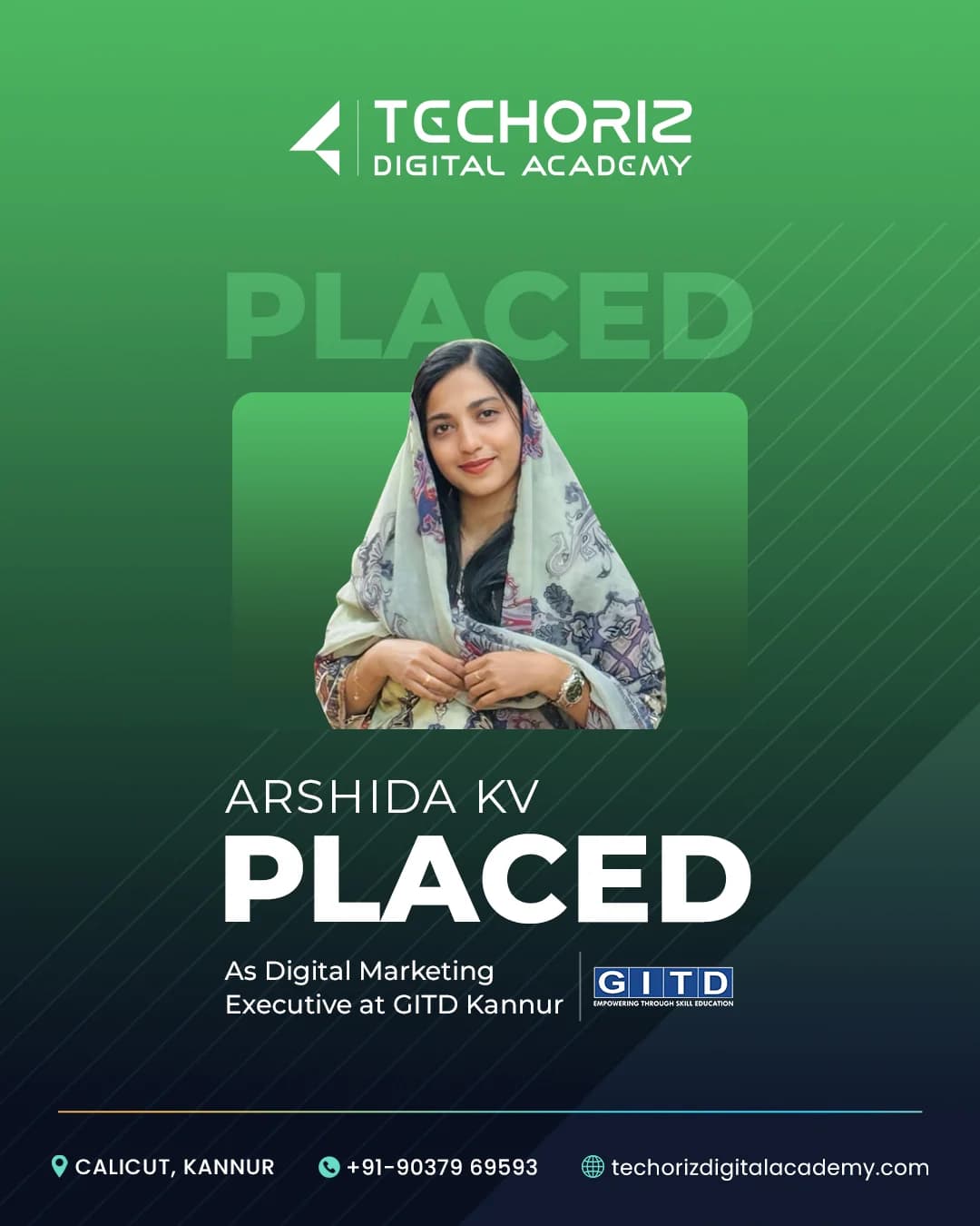 Techoriz student placed in digital marketing