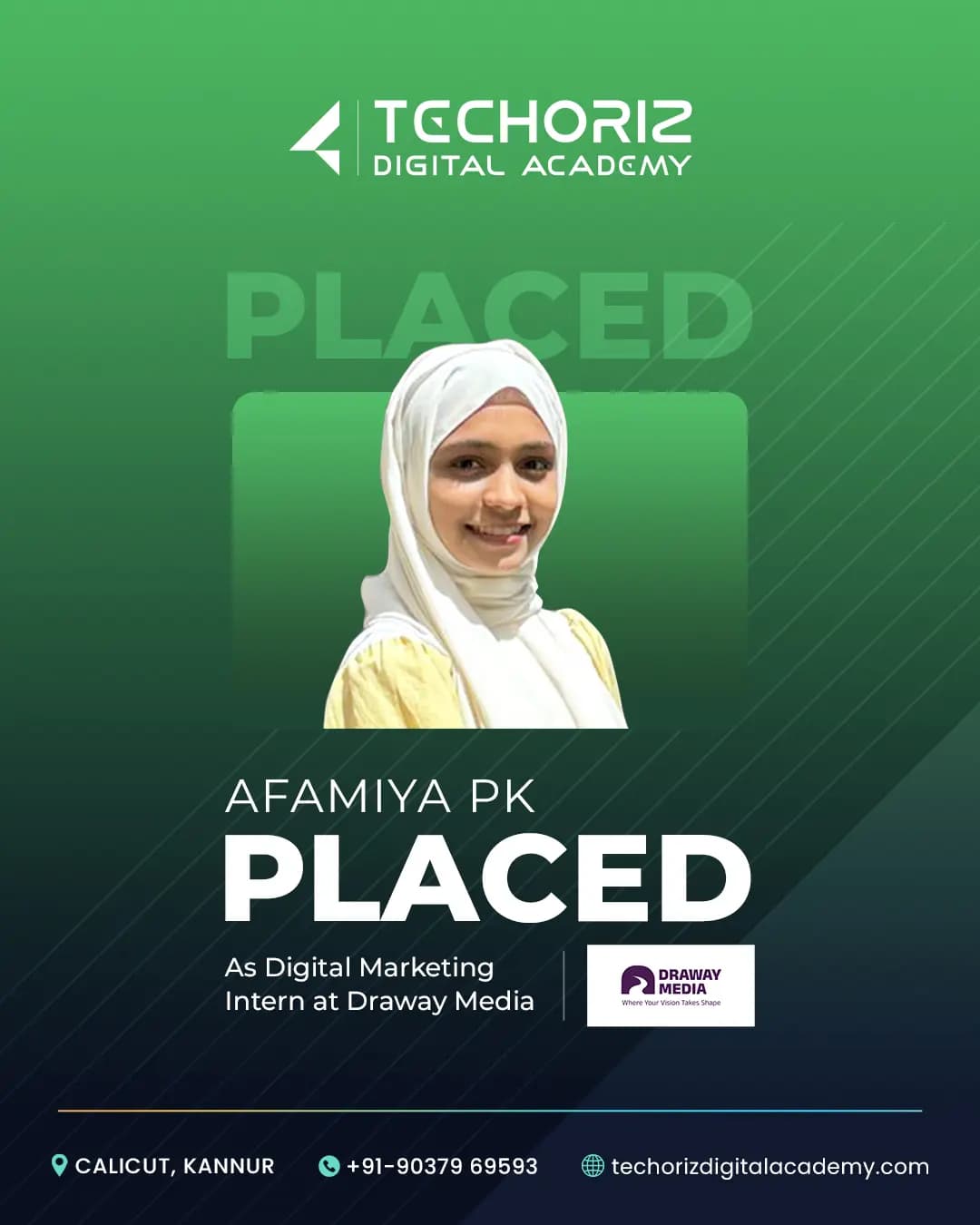 Techoriz student placed in digital marketing