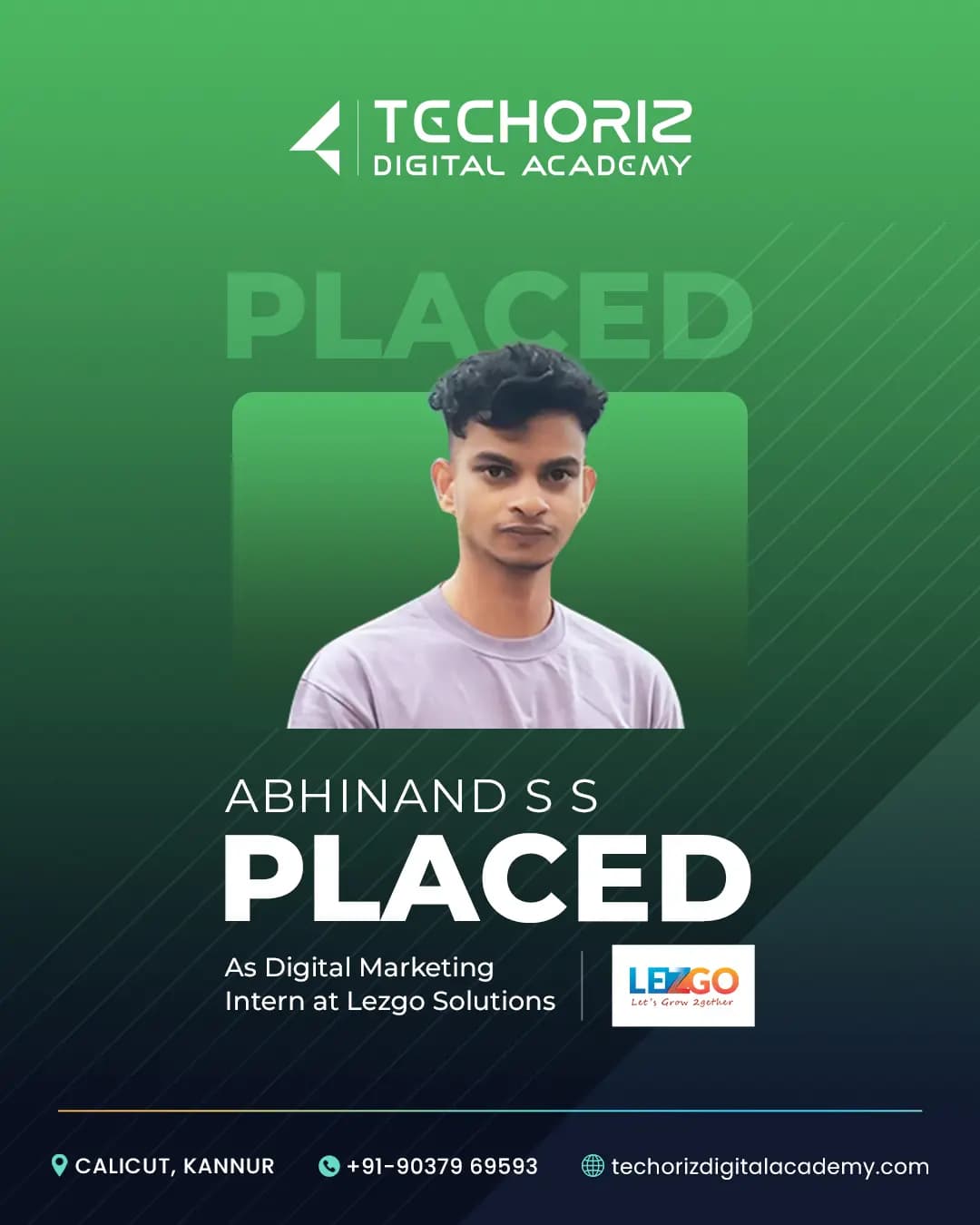 Techoriz student placed in digital marketing