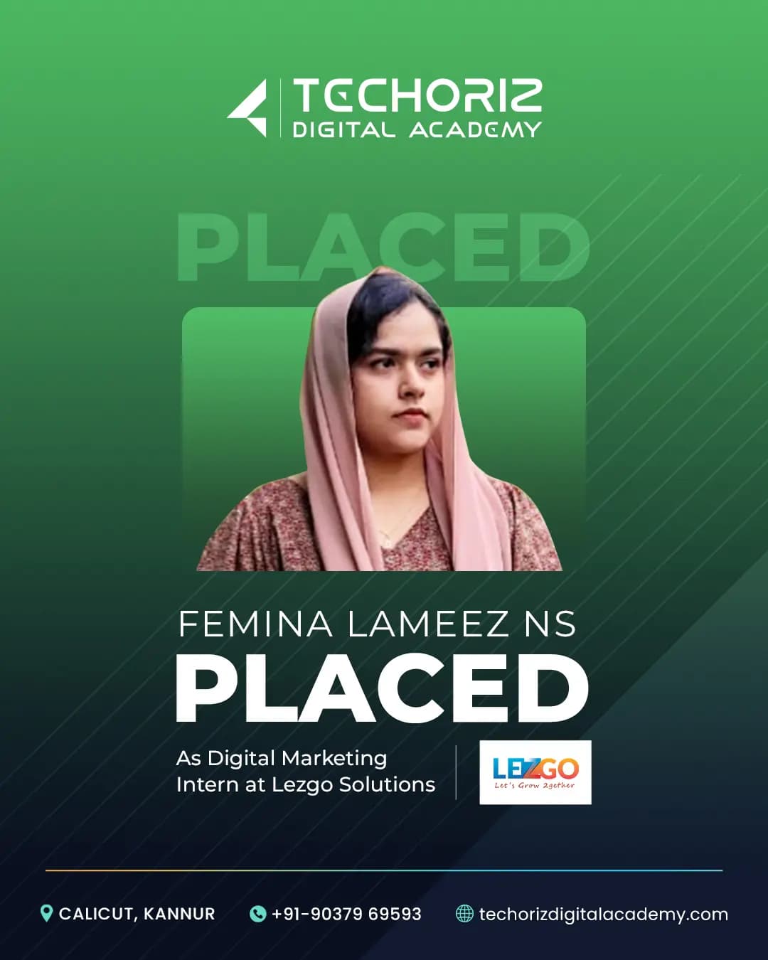 Techoriz student placed in digital marketing