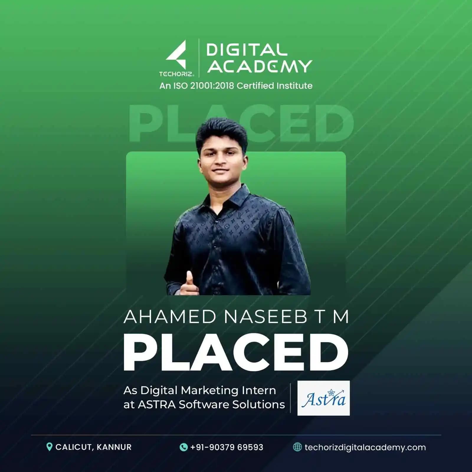 Techoriz student placed in digital marketing