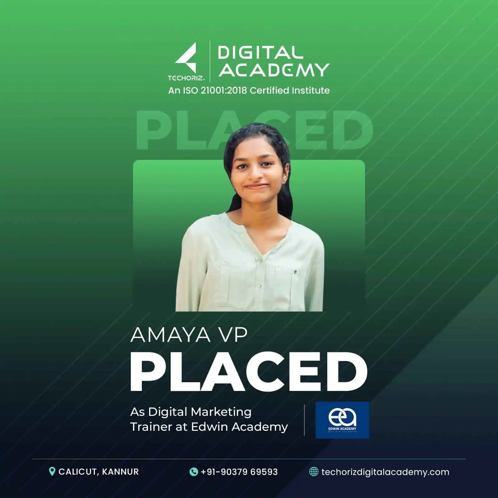 Techoriz student placed in digital marketing