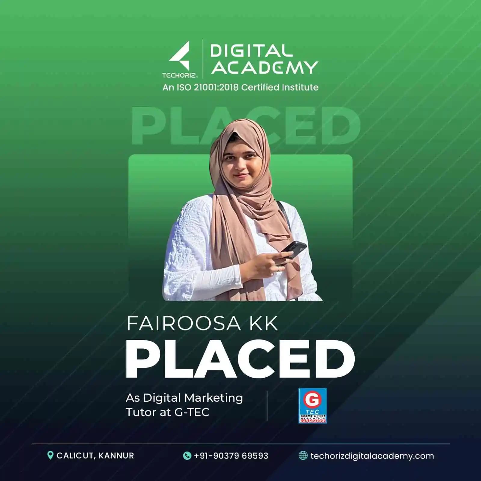 Techoriz student placed in digital marketing