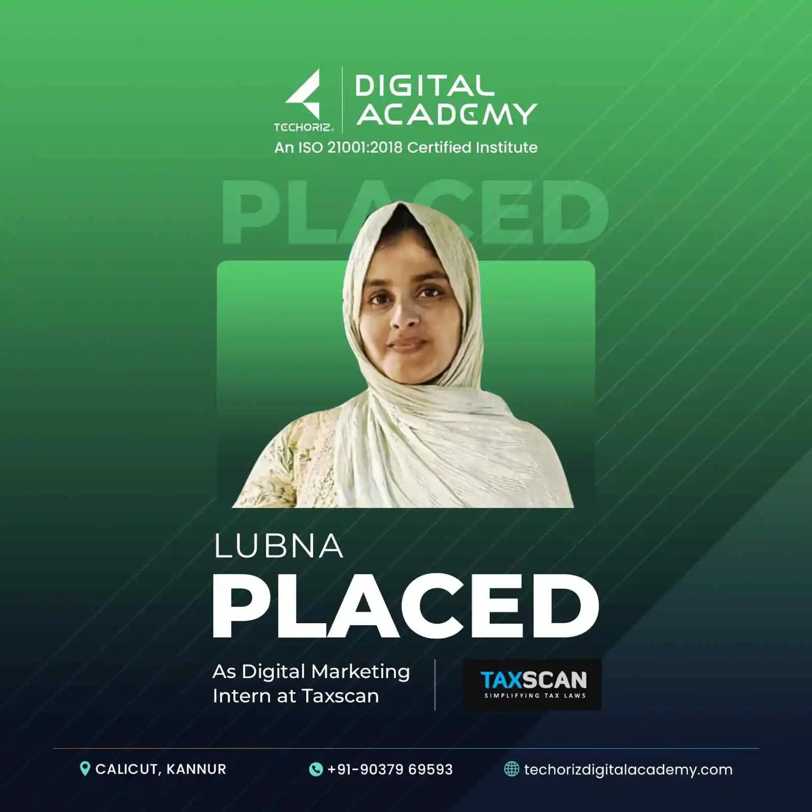 Techoriz student placed in digital marketing