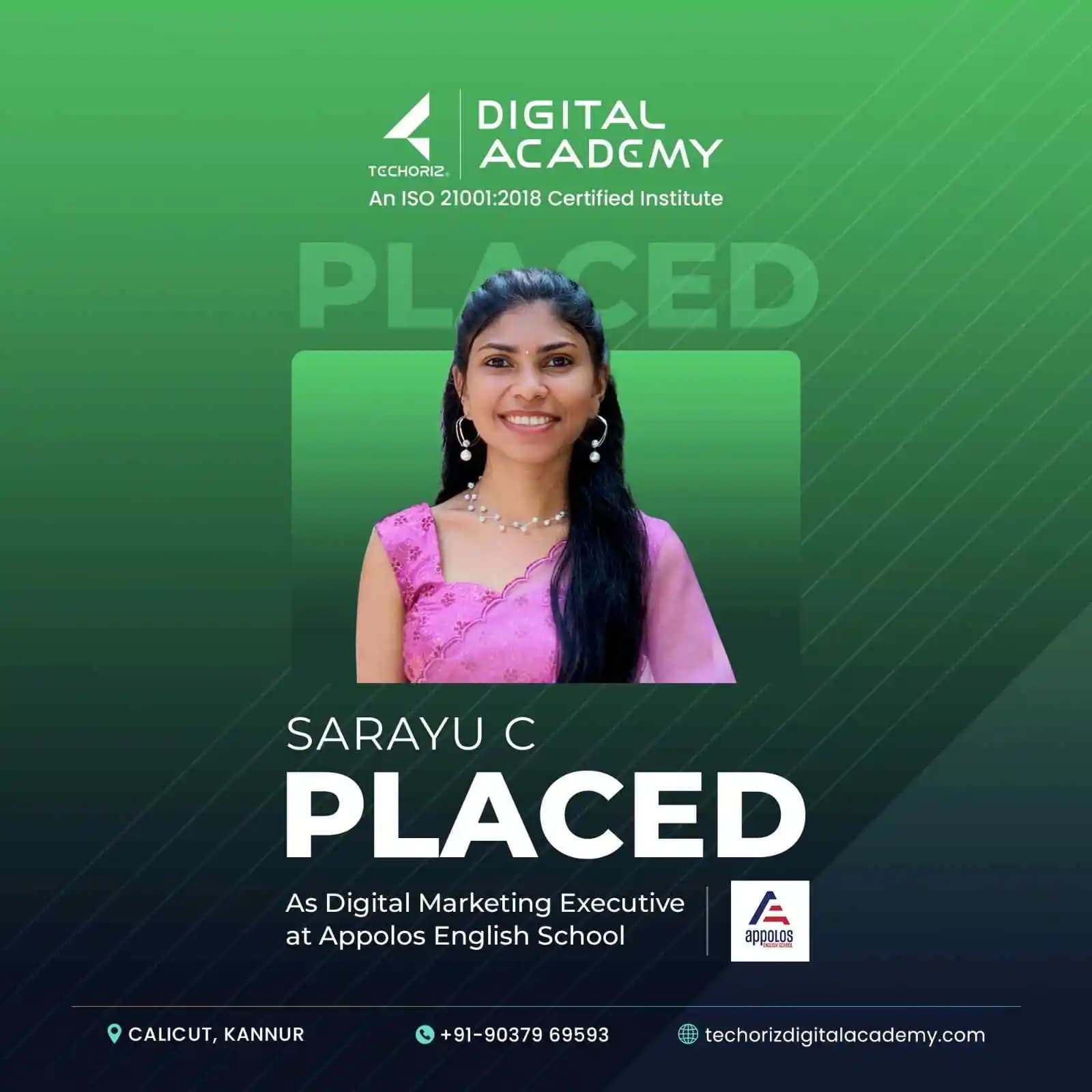 Techoriz student placed in digital marketing