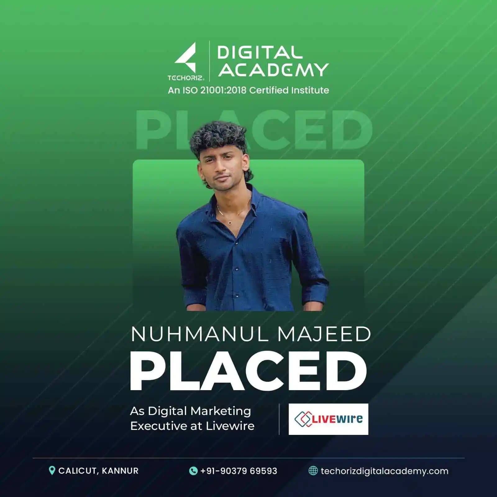 Techoriz student placed in digital marketing