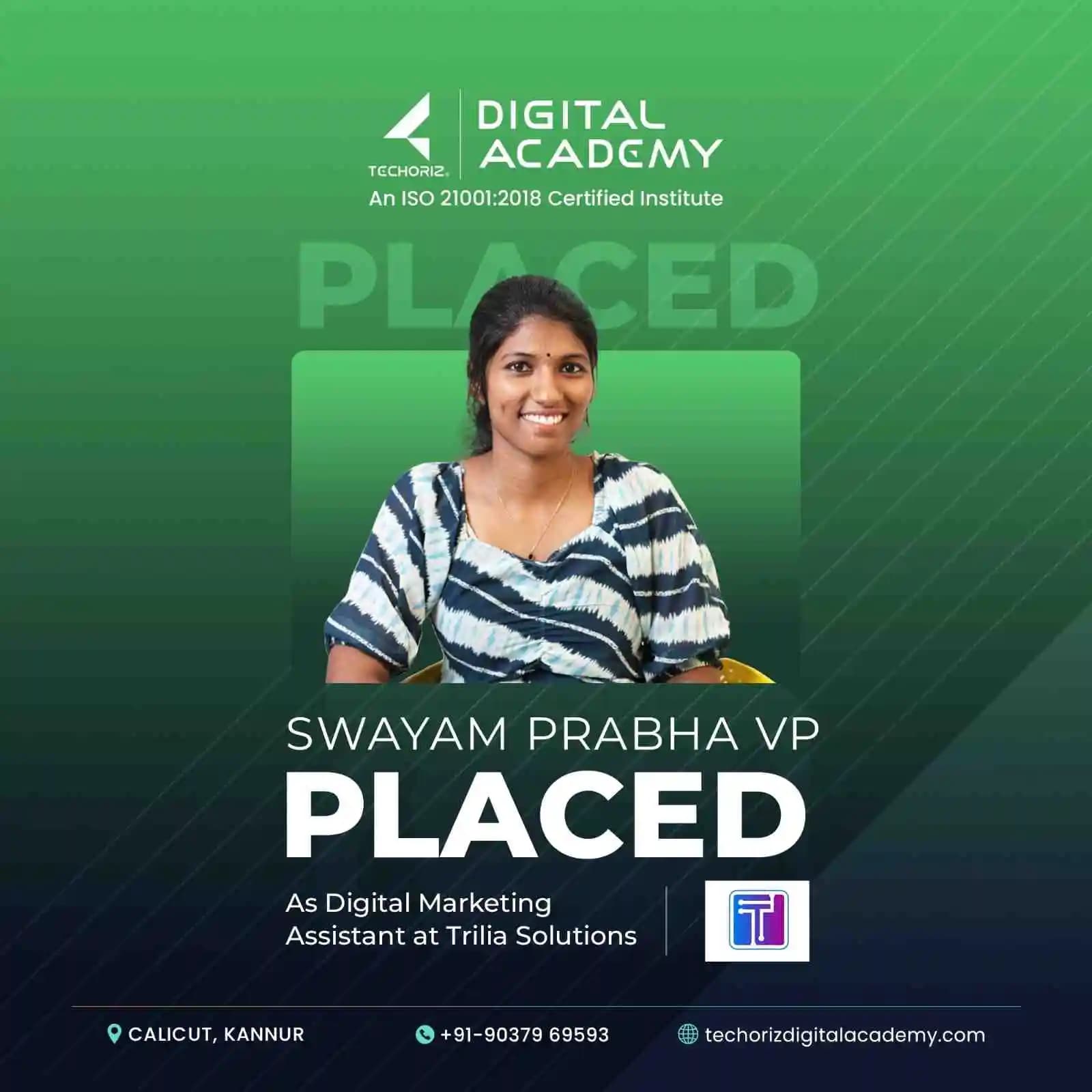 Techoriz student placed in digital marketing