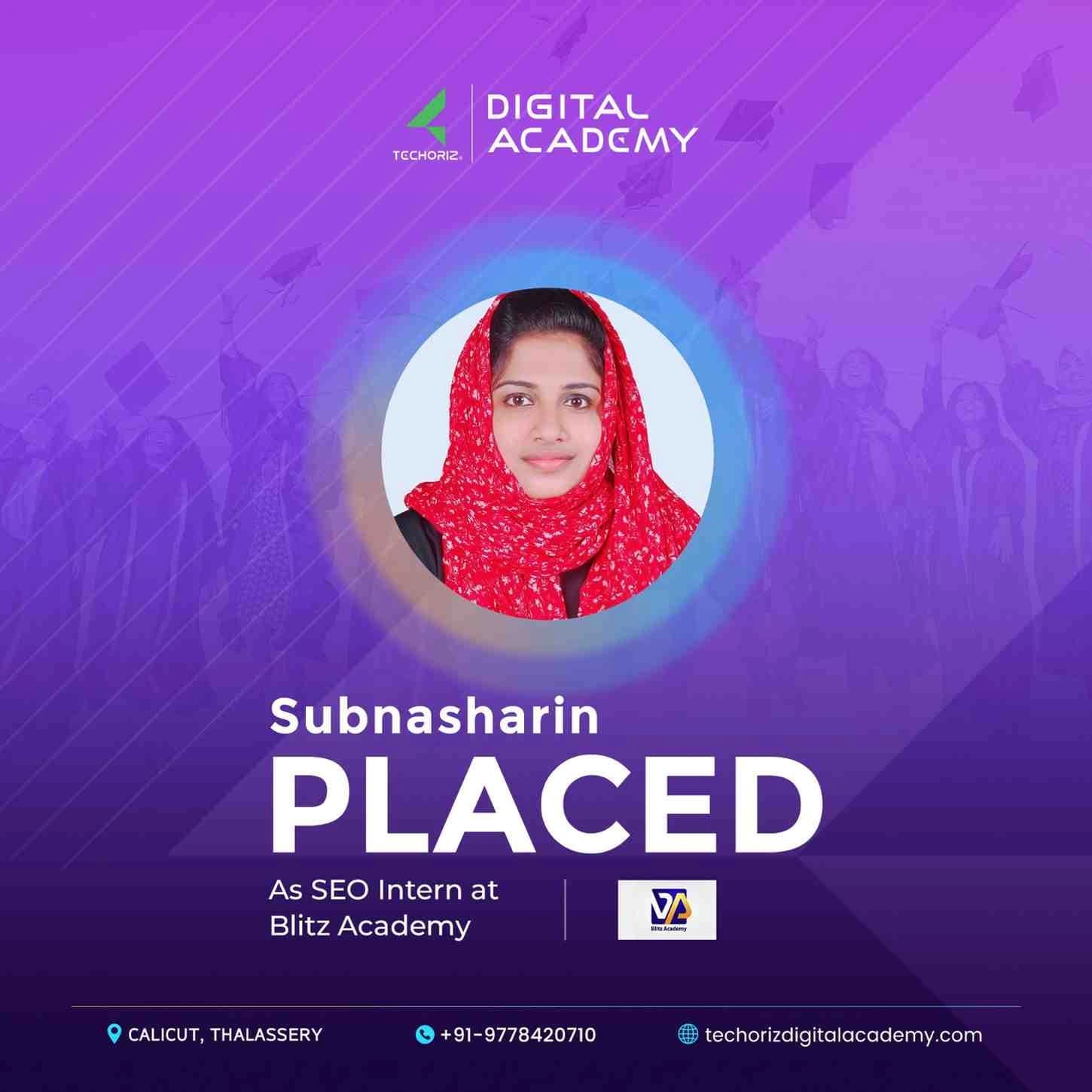 Techoriz student placed in digital marketing
