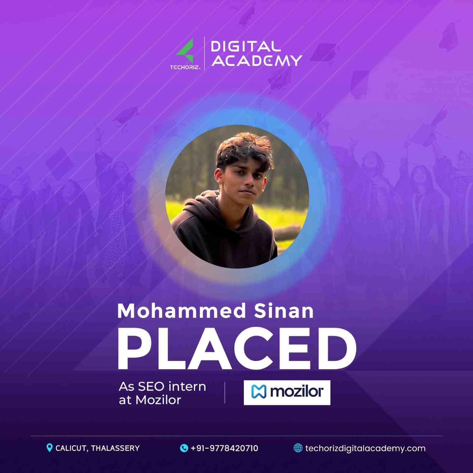 Techoriz student placed in digital marketing