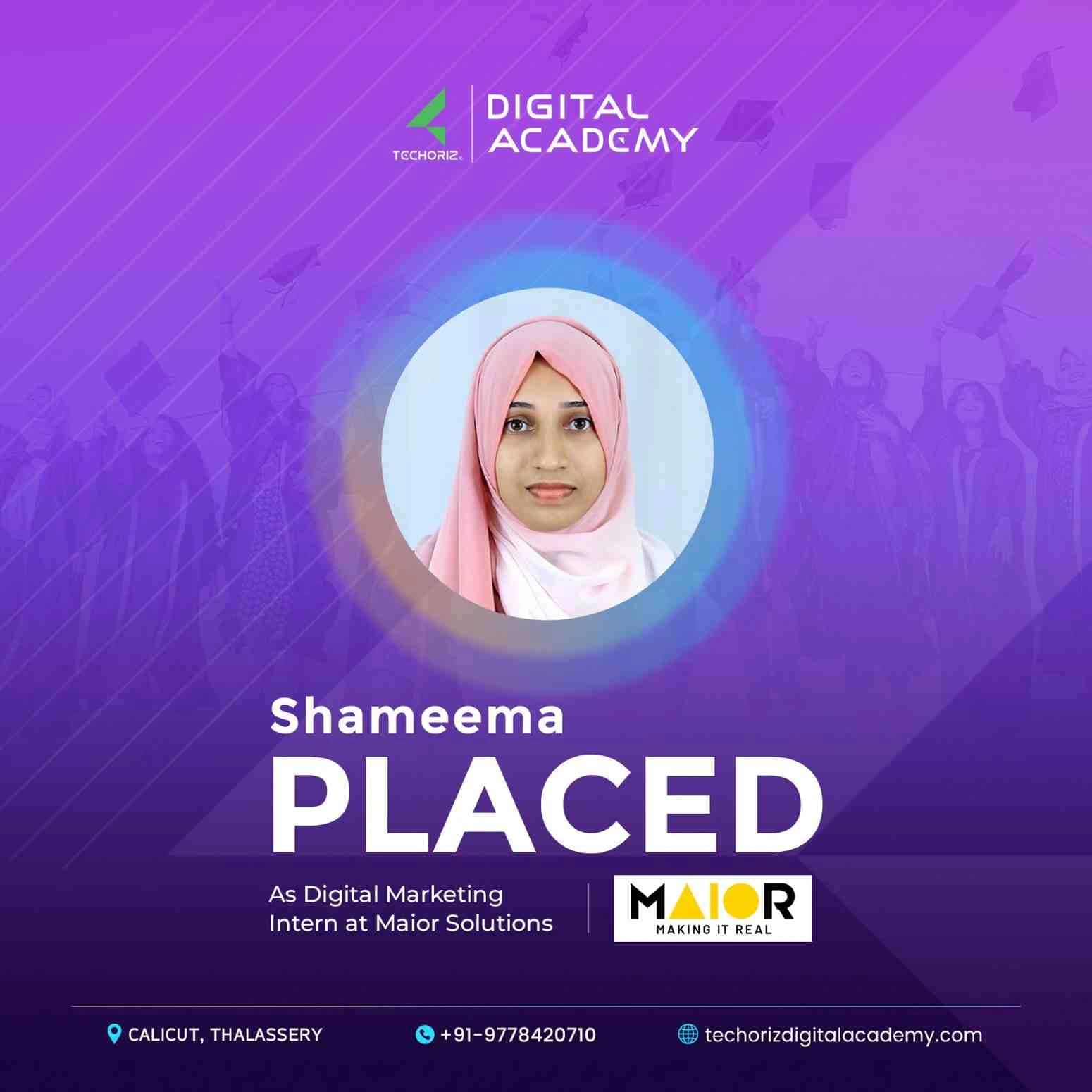 Techoriz student placed in digital marketing