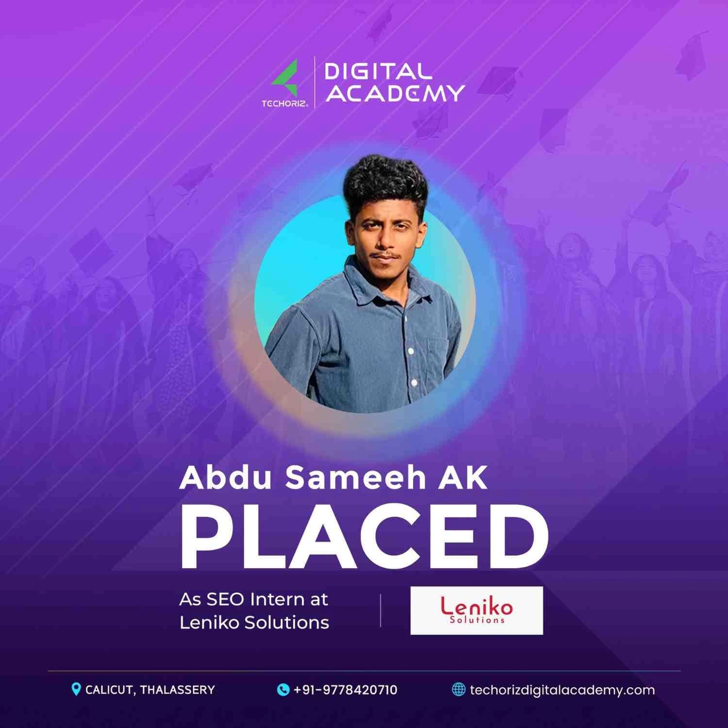Techoriz student placed in digital marketing