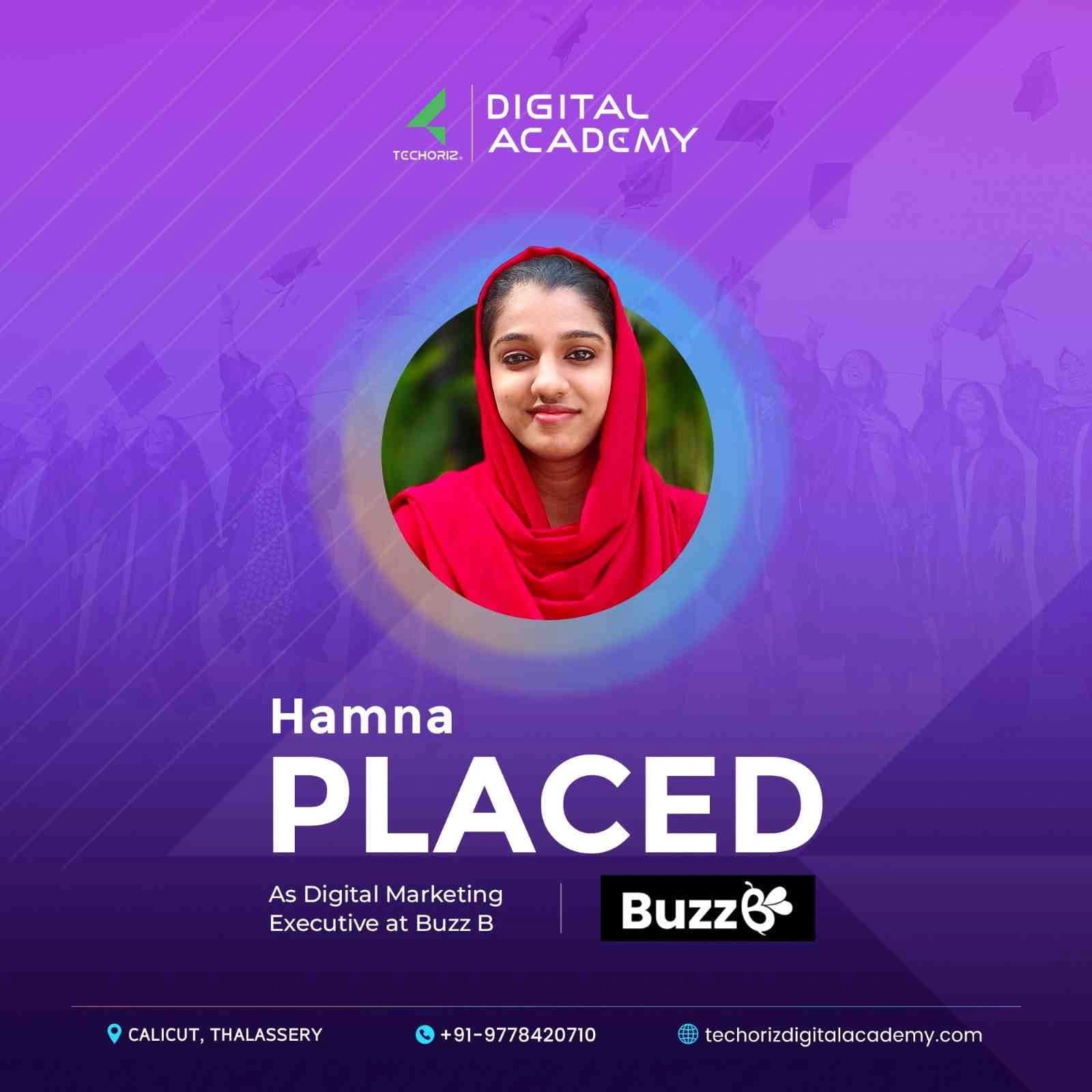 Techoriz student placed in digital marketing