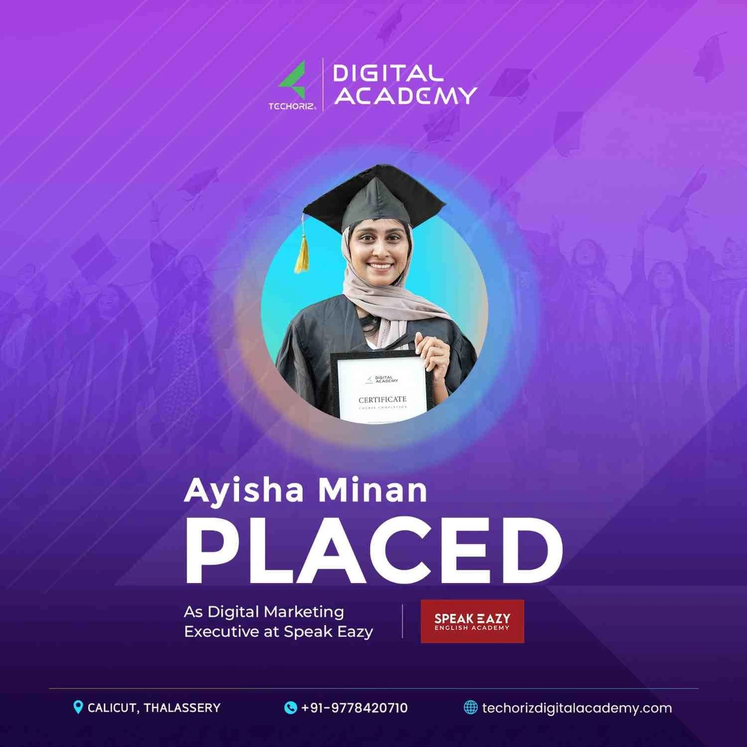 Techoriz student placed in digital marketing